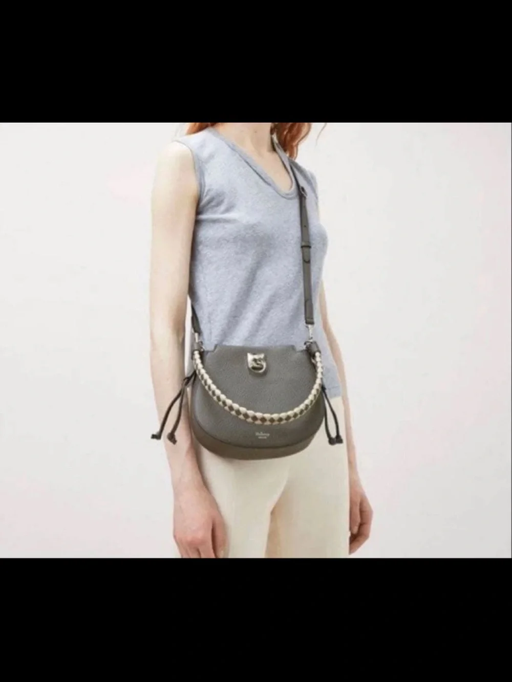 Mulberry Gray Braided-Strap Saddle Shoulder Bag